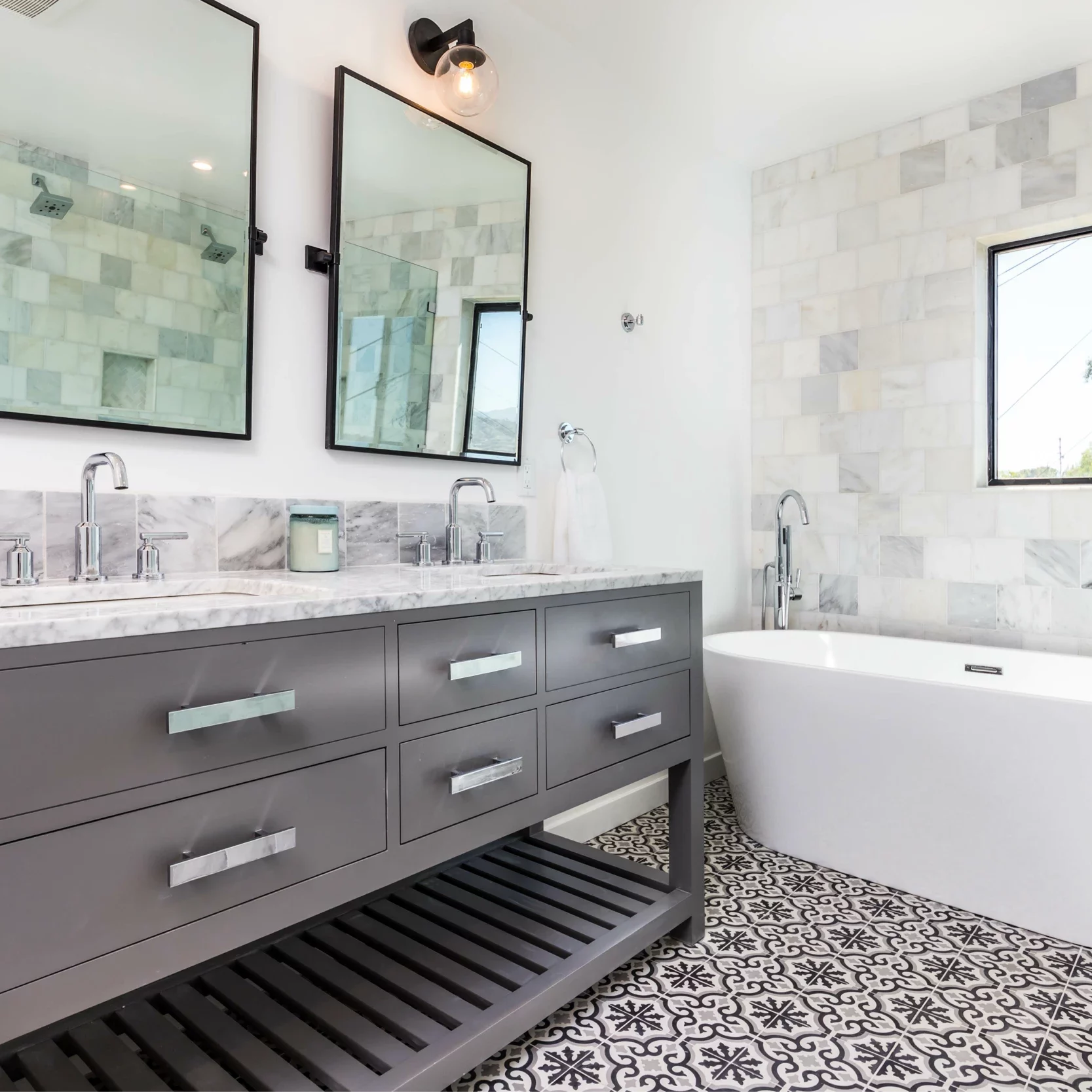 rustic modern vanity free standing tub